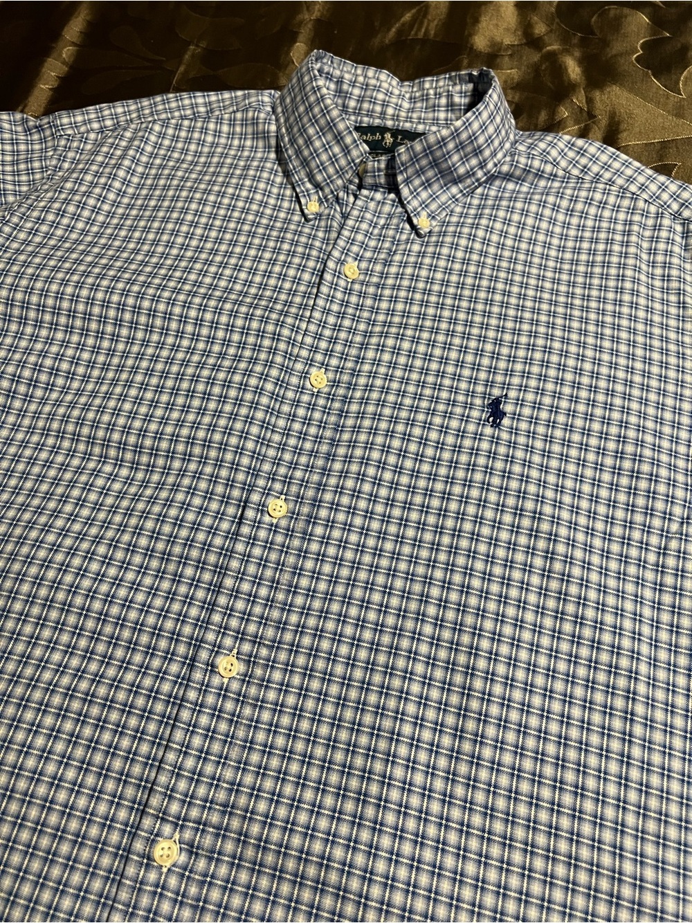 VTG Polo Ralph Lauren Blue White Plaid Checked Button Down Shirt Hong Kong 16.5